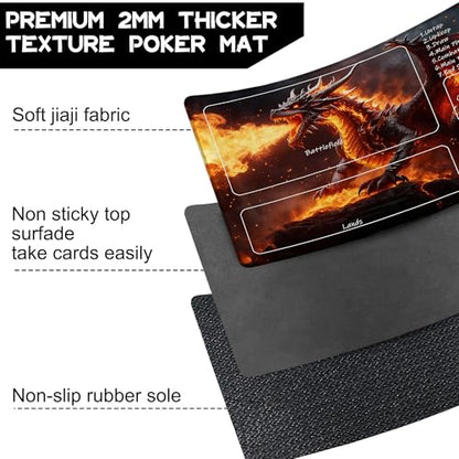 Playmat for MTG The Fire Dragon on the Rock Magic Play Mat 24x14 Inch Card Game Mat for Magic The Gathering TCG PTCG Playmat with Free Storage Bags Non-Slip Backing and Stitched Edge - color: The Fire Dragon on the Rock With Zones