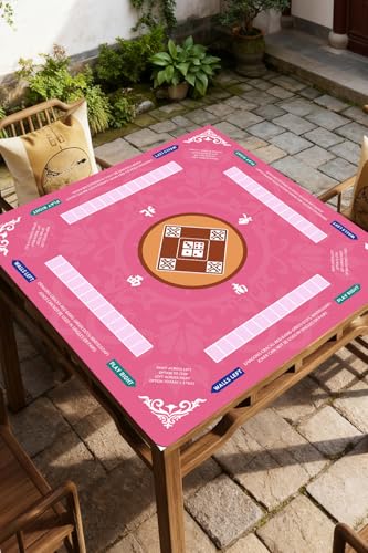 Mahjong Mat for Table, 31.5x31.5Inch American Mahjongg Table Mat (Pink) | Anti-Wrinkle&Foldable Neoprene Mahjongg Travel Mat for Table with Learning Rule, Anti-Slip Noise Reduction Includes Carry Bag - color: Pink