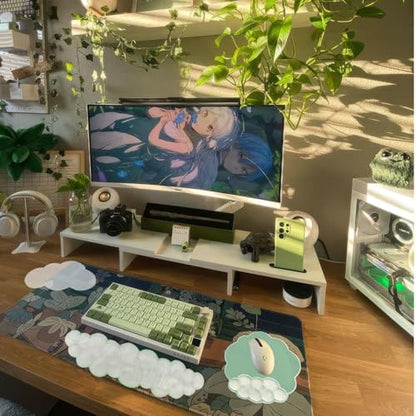 Gel Cloud Wrist Rest Keyboard Clear Green Mouse Pad with Wrist Rest Set 3PCS Ergonomic Cool Keyboard Wrist Pad Cute Acrylic Coaster Non-Slip Base Cute Transparent Mouse Wrist Pad Support for Computer - color: 3pcs Gel Green