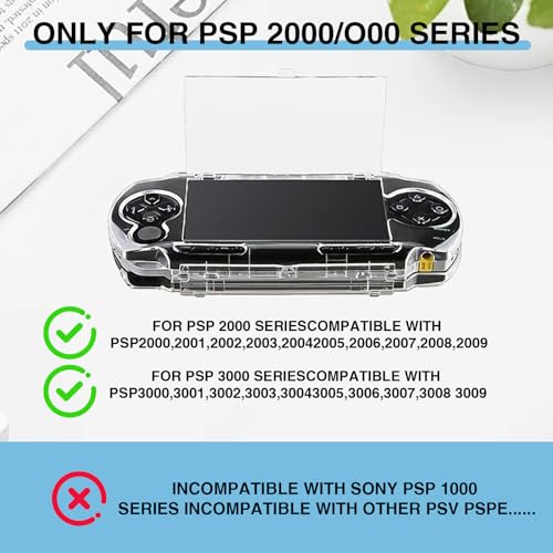 Transparent Hard Case for PSP 2000 3000, Clear Crystal Shell Cover with Screen Protector, Shockproof Protective Housing Replacement for PSP Slim Console, Gaming Collector Display
