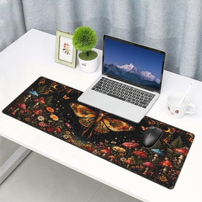Moth Moon Gaming Mouse Pad Extended Large Mouse Mat 31.5 X 11.8 Inch Nonslip Rubber Base Long Desk Pad Stitched Edges Mousepad Mice Pad for Office Home Game - color: Moth Moon