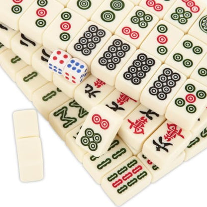Mini Travel Chinese Mahjong Set 144 Tiles with 2 Dice and Guide | Complete Mini Mahjong Set: Includes 144 mahjong tiles, 2 dice and instructions in one compact set, giving players the core