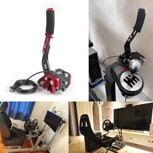 ZHSYMX USB Handbrake for 16Bit SIM PC Racing Games, Compatible with G27 G29 G920 G923 T500 T300 Simulate Linear Handbrake With Fixing Clip and Plate（Only PC System） Red - color: Red, size: With Fixing Clip and Plate