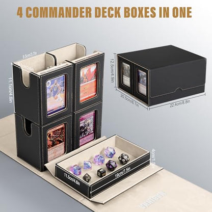 Kabinka Card Deck Box for MTG Commander, Holds 400+ Double-Sleeved Cards, 5 IN 1 Detachable Card Case with Dice Tray, Fits Magic/TCG Cards, 4 Magnetic Card Holders & Dividers (Black Gold) - color: Black Gold