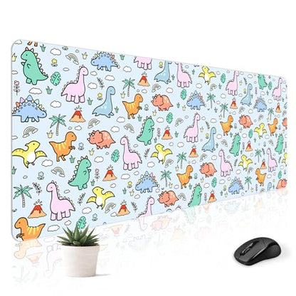 Mousepad Desk Mat Gaming Large Keyboard Cute Office Desktop Computer Laptop Dinosaur XXL Long Giant Big Kawaii Aesthetic Girly Pretty Design Women Girl Gamer Oversized Wide 30x12'' Mousepad - color: Little Dino
