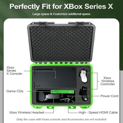Storage Case for Xbox Series X - Hard Shell Travel Cases with Custom Foam | IP67 Waterproof Series X Carrying Cases, Fits for Xbox Console, Controllers, Headset, Charger and Accessories, Only Case