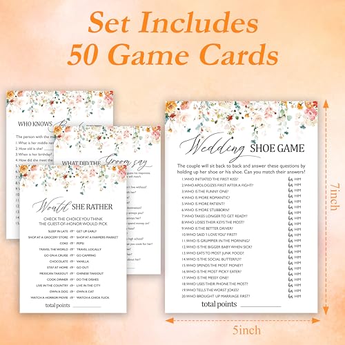 Bridal Shower Games Cards Set, Who Knows The Bride Best, What Did The Groom Say, Would She Rather, Wedding Shoe Game, Set Of 4 Boho Floral Bridal Shower Party Game Favors Supplies, Fall Decoration -01 - style: set-01