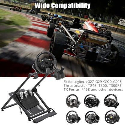 Garvee Racing Wheel Stand, Compatible with Logitech G25 G27 G29 G920 Thrustmaster T330TS Gaming Cockpit Height Adjustable Foldable Gaming Steering Wheel Stand NOT Included, Black