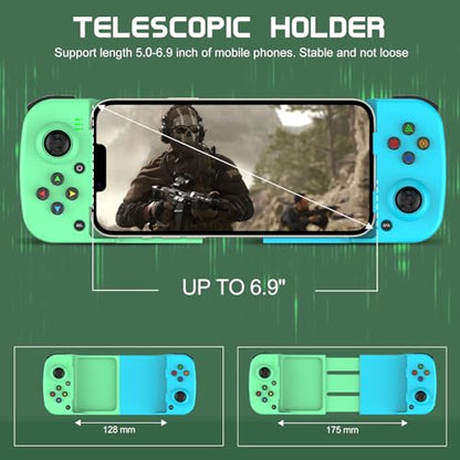 Joso Phone Controller for iPhone/Android Support Phone Case, Mobile Gaming Controller with Ergonomic Design - Wireless Gamepad for Cloud Gaming & PS Remote Play - color: Green+Blue