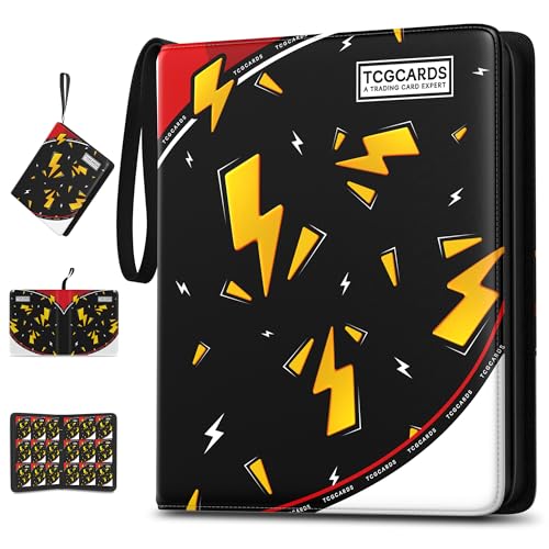 Trading Card Binder 9 Pocket,900 Pocket Card Collection Binder with 50 Removable Sleeves,PU Waterproof Top Card Book,3-Ring Zipper Collectible Trading Card Album for MTG/TCG/Card Holder Gift（Black） - color: Black, size: Large