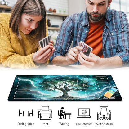 for MTG Playmat 24 x 14 Inches Green Vitality Magic Play Mat Card Game Mat for Magic The Gathering TCG PTCG Playmat with Free Storage Bags Non-Slip Backing and Stitched Edge - color: Green Vitality With Zones