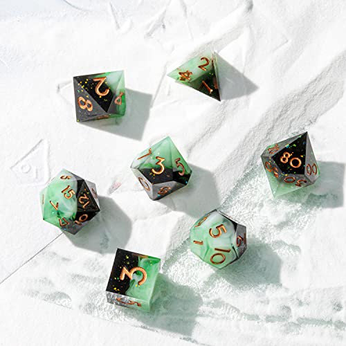Sharp Edge DND Dice Set Handmade 7 Accessories Dice for Dungeons and Dragons TTRPG Games, Multi-Sided RPG Polyhedral Resin Sharp Edge Dice Roleplaying Games (Gradient Green) - color: Gradual Green