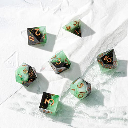Sharp Edge DND Dice Set Handmade 7 Accessories Dice for Dungeons and Dragons TTRPG Games, Multi-Sided RPG Polyhedral Resin Sharp Edge Dice Roleplaying Games (Gradient Green) - color: Gradual Green