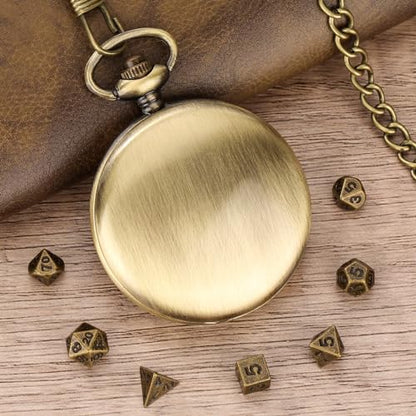 Mini DND Dice Set with Smooth Pocket Watch Shell Case, 7pcs Polyhedral Metal D&D Dice Set, D&D Gifts with Gift Box, Role Playing Board Games DND Accessories - color: Bronze