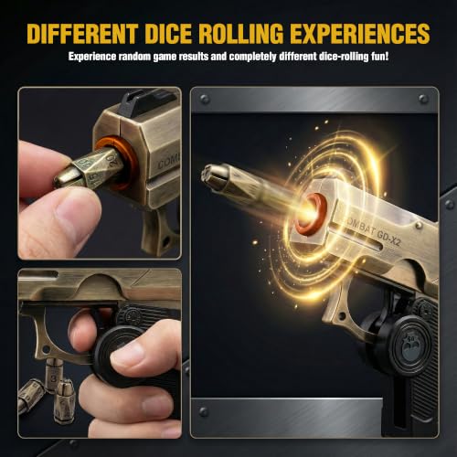 7 Piece Metal Polyhedral Bullet Dice Set with Shooting & Fidget Modes, Pistol Shaped Case & Bullet Dice for Cyberpunk Style Tabletop RPG Dice, Fidget Toy for Stress Relief (Golden) - color: Golden