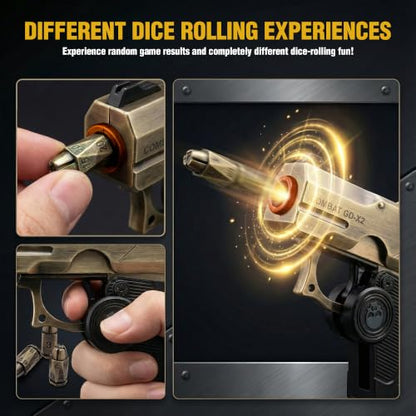 7 Piece Metal Polyhedral Bullet Dice Set with Shooting & Fidget Modes, Pistol Shaped Case & Bullet Dice for Cyberpunk Style Tabletop RPG Dice, Fidget Toy for Stress Relief (Golden) - color: Golden