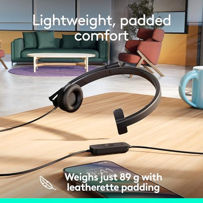 Logitech H570e USB Headset with Microphone, PC and Mac - Black | USB-A connection, inline controls, certified for Microsoft Teams, compatible with PC and Mac, microphone included - size: Teams, style: Mono