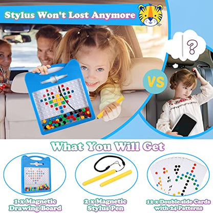 Magnetic Drawing Board for Kids, Toddler Magnet Doodle Board with Beads and 2 Pens, Magnetic Dot Art Toys, Airplane Car Travel Activities (Blue Cat) - color: Blue Cat
