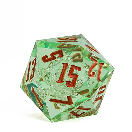 55mm 20 Sided DND Dice, Giant D20 D&D Polyhedral Dice Large D20 with Die Gift Box for Dungeons and Dragons, RPG Table Games (Transparent Green Bubbles) - color: Transparent Green Bubbles