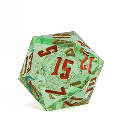 55mm 20 Sided DND Dice, Giant D20 D&D Polyhedral Dice Large D20 with Die Gift Box for Dungeons and Dragons, RPG Table Games (Transparent Green Bubbles) - color: Transparent Green Bubbles