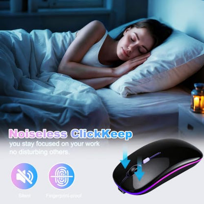 Wireless Bluetooth Mouse, Rechargeable Computer Mouse, Matte Black | Dual Mode - BT5.2 & 2.4G,Long Lasting,Silent RGB LED Mice,Slim Portable Mouse for Laptop,PC,Tablet,MacBook,iPad,Apple Devices - color: Matte Black