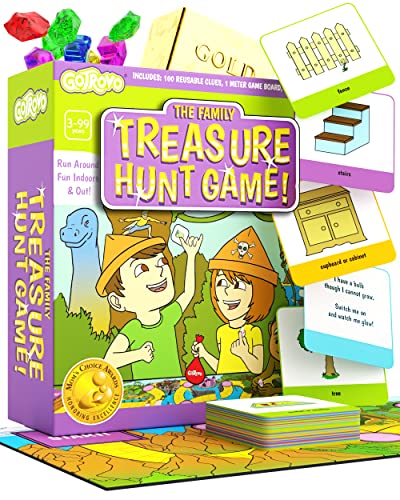Gotrovo Indoor Scavenger Hunt Game for Kids Ages 4-8 - Complete Treasure Hunt Kit with Giant Board, Clue Cards, and Gold Bar - Active Indoor Board Game for Rainy Day Fun & Birthday Parties