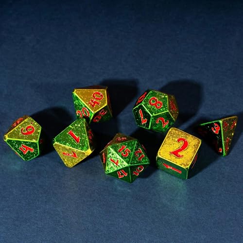 7PCS DND Dice Set Sparkling D&D Polyhedral Dice for Tabletop Games | Leather Storage Bag, DM Gift, for Dungeons and Dragons Role Playing Games - color: Electroplated-green&yellow