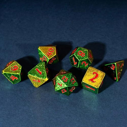 7PCS DND Dice Set Sparkling D&D Polyhedral Dice for Tabletop Games | Leather Storage Bag, DM Gift, for Dungeons and Dragons Role Playing Games - color: Electroplated-green&yellow