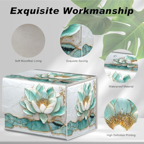 DEGDFSGR Card Game Storage Box for TCG MTG Deck Box Organizer Trading Card Case Commander Deck Box Magnetic Closure Creative Pattern Up to 200 Cards, Azure Water Lily Lotus Flower - color: Azure Water Lily Lotus Flower