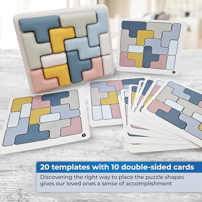 Jispring [100% Soft Silicone] Dementia Activities for Seniors, Tetris Puzzles with 20 Templates, Tile Matching Alzheimers Products for Elderly, Cognitive Memory Games for Adults, Anxiety Relief Gift - style: Tetris