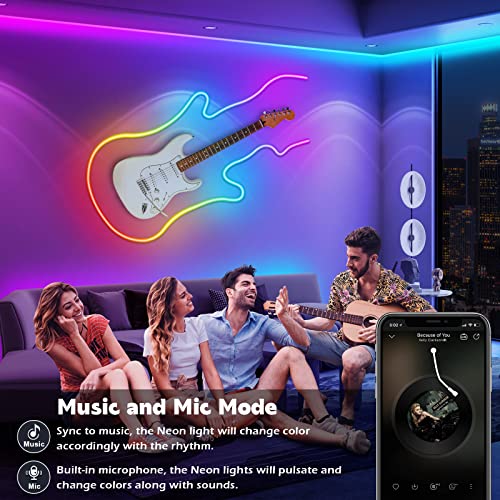 SINLEY Led Neon Rope Lights 60FT,Control with App/Remote,Flexible Led Rope Lights,Multiple Modes,IP68 Outdoor RGB Neon Lights Waterproof,Music Sync Gaming Led Strip Lights for Bedroom Indoor - size: 60FT
