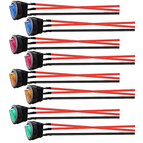 Gebildet 8pcs 12V-24V/10A Prewired Round Toggle Switch with LED Indicator,SPST Car Truck Rocker On-Off Control (Red/Yellow/Blue/Green,Each 2pcs) - style: E424