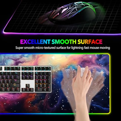 AIMSA RGB Mouse Pad LED Gaming Mouse Pad with 14 Lights Modes, Non-Slip Rubber Base Computer Carpet Desk Mat for PC Laptop (35.4 x 15.8 inch) Colorful Ink Starry Sky - color: Colorful Ink Starry Sky