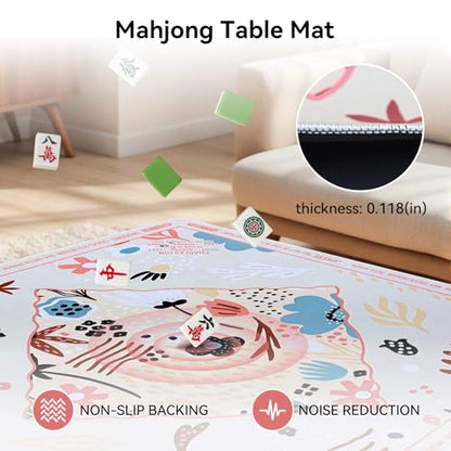 32.4x32.4 Inch Coastal Mahjong Mat 3MM Noise Reduction | Beach Funny Style with Carrying Bag Non-Slip No Creases Gaming Mat for Mahjong Poker Card Board Games Dominoes - color: Beige