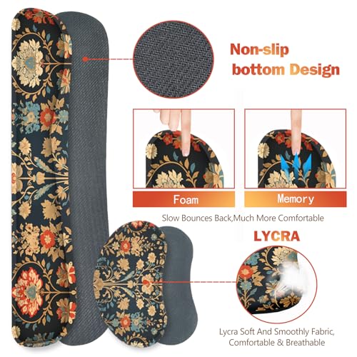 Desk Mat Set, Mouse Pad with Wrist Rest Support + Keyboard Wrist Rest + Large Mouse Pad + Coaster, Extended Gaming Mousepad Combo, Retro Flower Plant - color: Retro Flower Plant