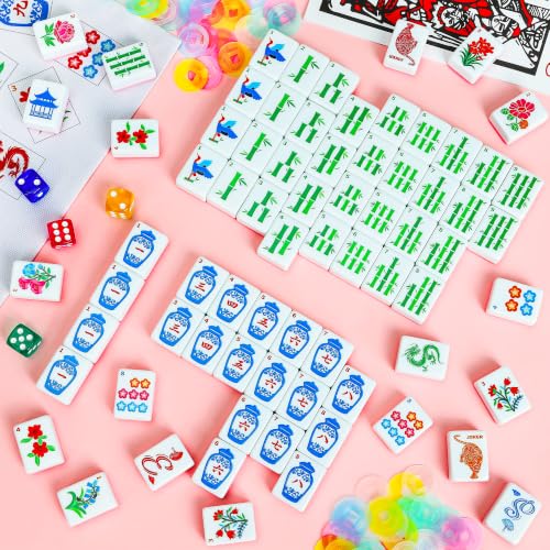 Mahjong Tile Set, 168 American Mahjong Sets with Bag and Mah Jongg Accessories for Travel Parties Family Game Night Gifts(1.2")