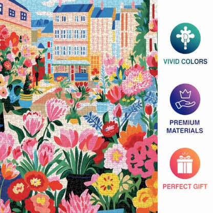 Cross & Glory | 1000 Piece Jigsaw Puzzles for Adults | Petal Promenade | Springtime in Paris | Vibrant Spring Colors | 2mm Thick Pieces | Bonus Reference Poster | Satin Finish | Ages 14+ - color: Spring Hues