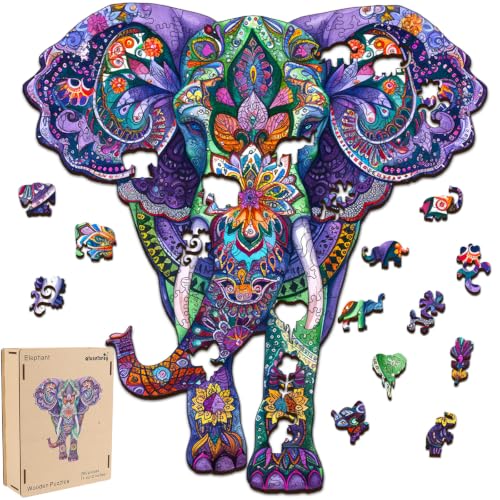 Qiuenisray Wooden Puzzles for Adults, Elephant Jigsaw Puzzles 200 Pieces | FSC Certified Wood Puzzle, Animal Wall Decor, Unique Shape Animal Adult Puzzles, Creative Gift for Family Game 12.4x11.4 in - color: Elephant, size: 200pcs