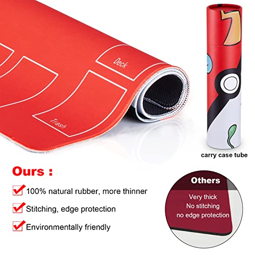 Biouai Playmat for Trading Card Game - 2 Player Trainer Mat for Game with Carry Case Tube(Red) - color: Red