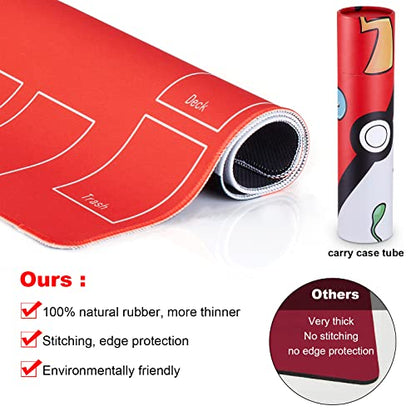 Biouai Playmat for Trading Card Game - 2 Player Trainer Mat for Game with Carry Case Tube(Red) - color: Red