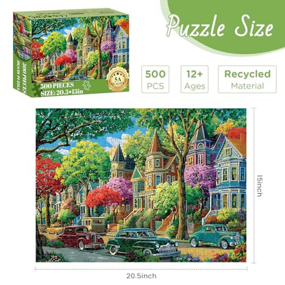 500 Piece Puzzle for Adults,Urban Street Jigsaw Puzzle for Adults Elderly, Birthday Party for Family, Funny Puzzle, Challenging Games 20.5×15 in - style: Urban Street