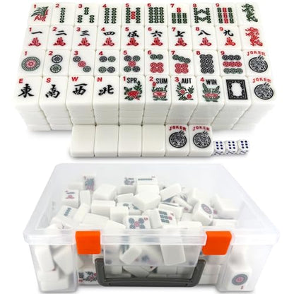 1.2" Mahjong Tiles Set with Carry Box, 166 American Mahjong Only (White) | mahjong tile set - color: White