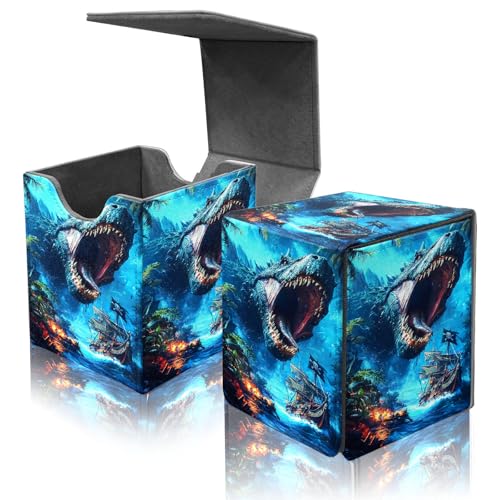 Card Deck Box for MTG Commander,Collectible Trading Storage Box Fits 120+ Single Sleeved Cards Magnetic Case PU Leather for Magic Commander TCG CCG MTG,Blue Dinosaur Ocean - color: Blue Dinosaur Ocean
