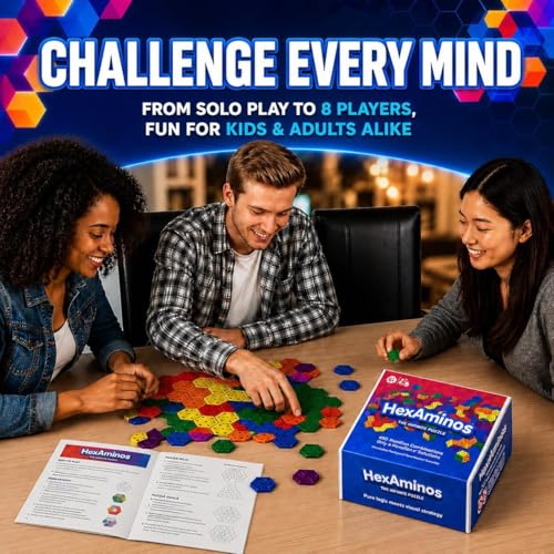 The Infinite Puzzle: Strategy Board Game for Familiy, Teens & Adults. 56 Hexagon Tiles for Solo or 1-8 Players. Travel-Friendly STEM Logic Game, 450 Nonillion Combinations, 8x7 Grid Challenge Ages +6
