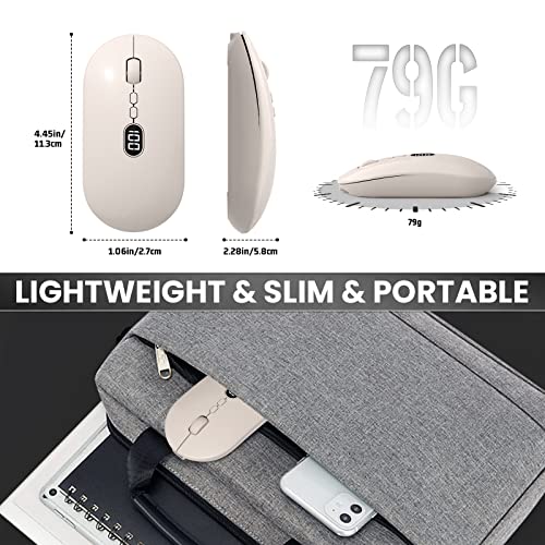 MAGIC-REFINER X1 Wireless Computer Mouse with Battery Level Visible | 2.4G Portable, Ultra Slim USB Mouse, Silent Click, 1600 DPI for Win/Mac/PC/Laptop/Computer/Office/Travel - color: Ivory