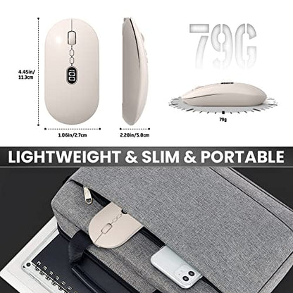MAGIC-REFINER X1 Wireless Computer Mouse with Battery Level Visible | 2.4G Portable, Ultra Slim USB Mouse, Silent Click, 1600 DPI for Win/Mac/PC/Laptop/Computer/Office/Travel - color: Ivory