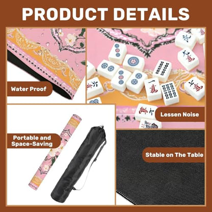 Mahjong Mat 31.5" x 31.5" Floral Bandana Pink White Blossoms Non-Slip Noise Reduction Mahjong Tiles Table Cover for Dominoes Poker Card Board and Tile Games - color: Color4