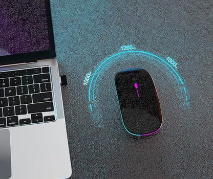 AIKOKOK Wireless Bluetooth Mouse, Rechargeable Dual Mode Mouse, Black Pearl | BT 5.2 & 2.4G USB Receiver, 3 Adjustable DPI,LED Lights,Slim,Silent,Portable Computer Mouse for Laptop,PC,MacBook,iPad,Tablet - color: Pearl Black 01