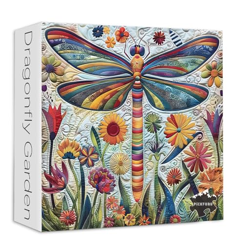 Dragonfly Puzzles for Adults 1000 Pieces, PICKFORU Colorful Animal Flower Jigsaw Puzzle Wildflower, Gradient Nature Garden Plant Theme as Wall Decor