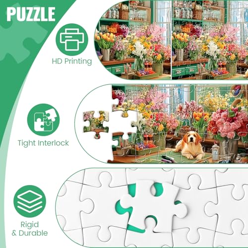 300 Large Piece Puzzles for Adults,Fun Cute Puppy Jigsaw Puzzle for Seniors | Flower Arranger's Shed Puzzle,Interlock Perfectly Letter on Back No Dust,Challenging Activity Games Puzzle Gifs(20.5 x 15 in) - style: dog